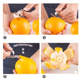Orange Peeler, 2pcs Stainless Steel Orange Peeler Tool Portable Kitchen Gadget for Lemon and Shaddock Fruit Peeler