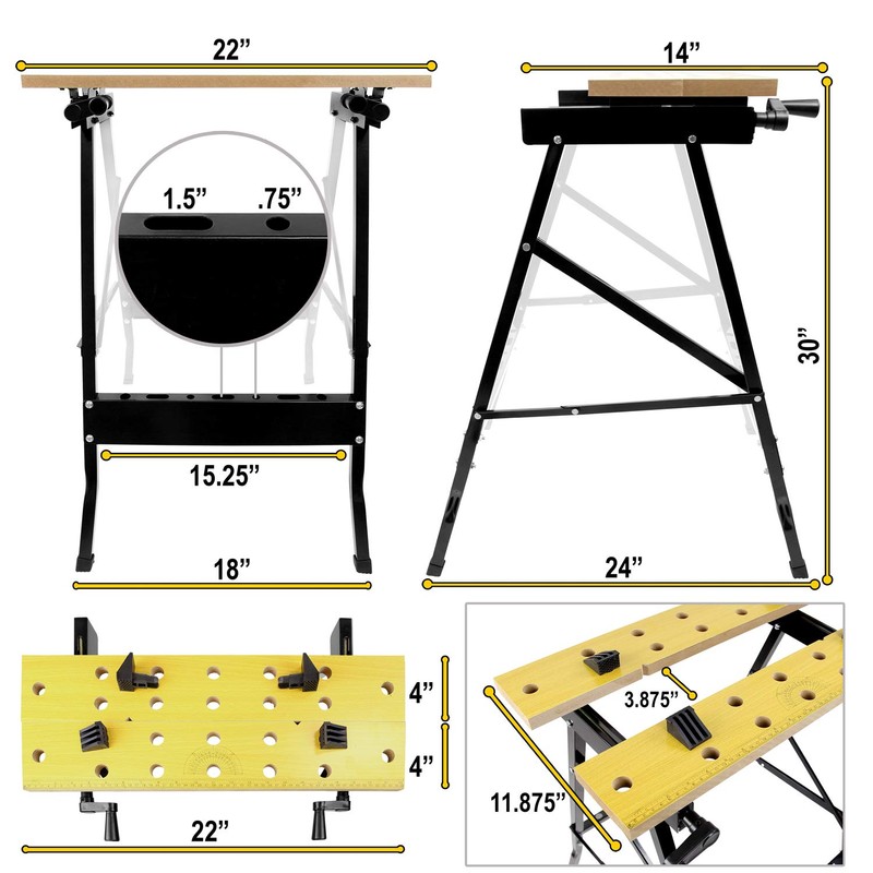 Work-It! Portable Workbench, Folding Carpenter Saw Table with Adjustable Clamps