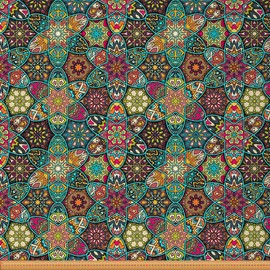 Boho Mandala Upholstery Fabric by The Yard, Vintage Bohemian Geometric, Exotic Floral Outdoor, Ethnic Flowers Reupholstery for Chairs, 2 Yards (L184*W150cm), Colorful
