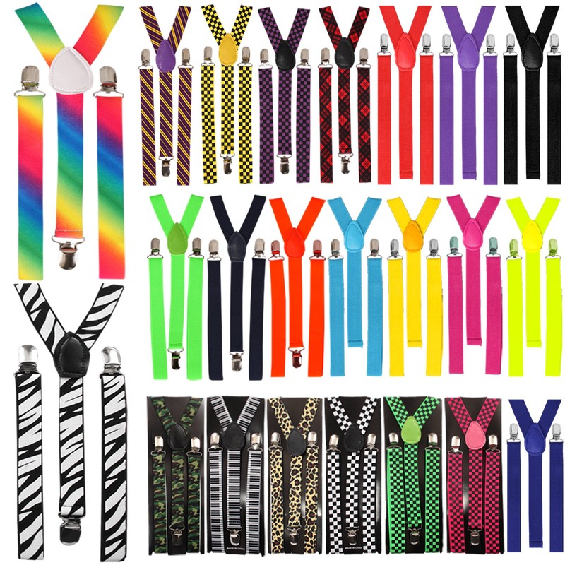 BRACES SUSPENDERS ADJUSTABLE PLAIN NEON SKULL PIANO MEN WOMENS UNISEX