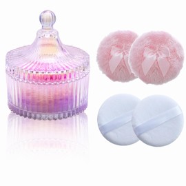 Qopoto 5 Pieces Large Body Powder Puff and Powder Container, Crystal Case for Dust Puff, Powder applicator with Box for Face and Body (Glitter, Yurt)