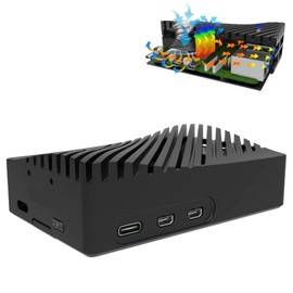 Vilros Raspberry Pi 5 Compatible Wave Aluminum Alloy Active + Passive Cooling Case (Black)