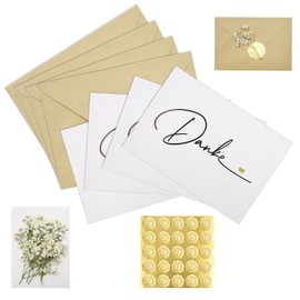 LOREC Pack of 100 Thank You Card Set, 25 Classic Thank You Cards with 25 Kraft Paper Envelopes, 25 Gold Seal Stickers and 25 Gypsophila Dried Card, Thank You for Colleagues, Friends, Family, Teachers