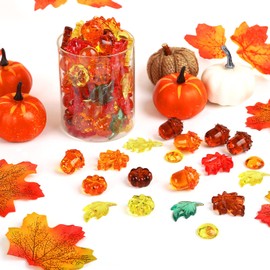Kesote Fall Vase Filler Bin Filler, 90pcs Mini Acrylic Fall Table Scatter Fall Leaves Pine Cones Pumpkins for Crafts Autumn Fall Thanksgiving Home Table Decorations Set, Counters for Kids