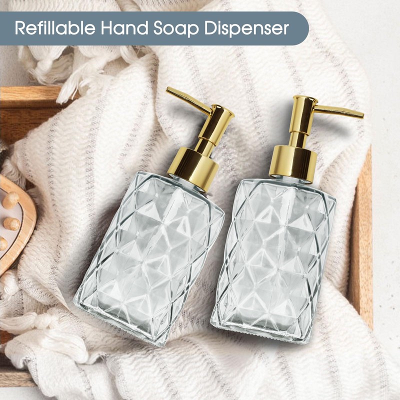 Topsky Glass Soap Dispenser with Plastic Pump,330ml Liquid Hand Soap