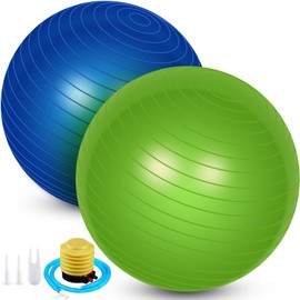 Leyndo 2 Pcs Yoga Ball Exercise Ball Large 26 Inch Exercise Anti Burst Birthing Fitness Ball with Pump, 26 Inches/ 65 cm for Improved Posture, Balance, Yoga, Pilates, Training(Green, Blue)