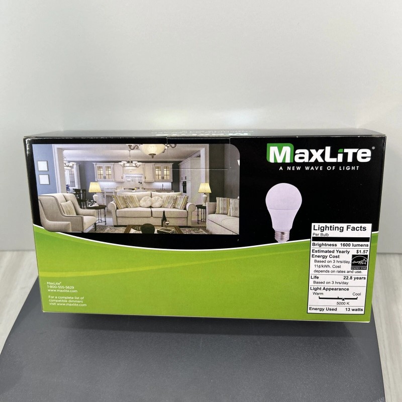 MaxLite E15A19D50/4P A19 100W Daylight 5000K Dimmable LED Bulbs -