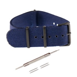 Jumpsunfun Nylon Watch Band 20mm One-piece Military Nylon Replacement Strap for Men and Women bule with Black Buckle