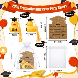 Yaomiao 24 Set Graduation Rubber Ducks with Grad Cap Bulk Class of 2025 Graduation Decorations with Card and White Organza Grad Rubber Ducks Gifts for Pool Swimming Party Favors