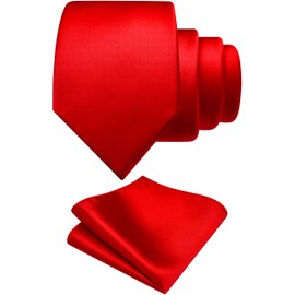 GUSLESON Red Tie for Men Solid Pure Color Formal Business Necktie and Pocket Square Set for Wedding (6110-01)