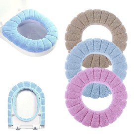 QIWYGPYQ 3-Pack Toilet Cover Toilet Seat Cover Pads ，Soft Toilet Seat Cover Pads Thicker Warmer Stretchable Washable Cloth Toilet Fits All Oval Toilet Seats 4 Colors
