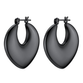 Black Chunky Heart Earrings Light Weight Tube Small Heart Hoops Cool Huggie Earrings for Women Hypoallergenic Trendy Jewelry