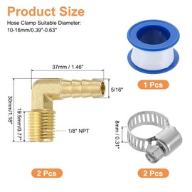 sourcing map 2Pcs Brass Hose Barb Fittings, 5/16" x 1/4" NPT 90 Degree Elbow Hose Connector with Hose Clamps for Water Fuel Gas Oil Transportation