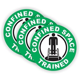 StickerDad® (3 PACK) Confined Space Trained circle vinyl Hard Hat Helmet decal - size: 2" ROUND color: GREEN/WHITE/BLACK - Hard Hat, Helmet, Windows, Walls, Bumpers, Laptop, Lockers, etc.