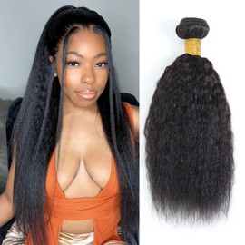 DSEKCAIN Kinky Straight Bundles Yaki Straight Human Hair Bundle 100% Real Human Hair 22 inch One Single Bundle Sew In Quick Weave Weft Natural Black 1B Color