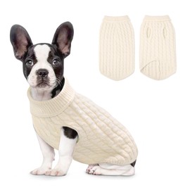 SHIAOMIN Warm Dog Turtleneck Sweater - Cable Knit Puppy Sweater Thick Warm Dog Winter Clothes, Cold Weather for Small and Medium Dogs (White, 2XL)