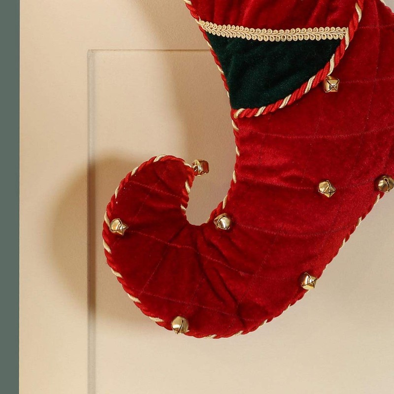 Dibor Luxury Festive Velvet Striped Elf Boot Stocking with Strong