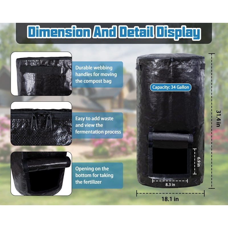 MyLifeUNIT Compost Bins Outdoor, Reusable Yard Waste Bags, 34 Gallon