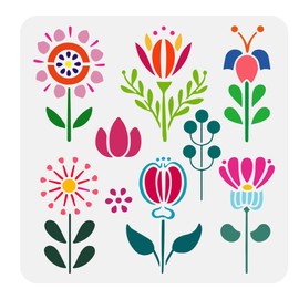 FINGERINSPIRE Folk Art Flowers Painting Stencil 11.8x11.8 inch Reusable Floral Pattern Template Floral Folk Art Design Stencil Abstract Folk Flowers Stencil for Painting on Wood, Paper and Furniture
