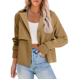 AGSEEM Womens Petite Trench Coat Single Breasted Cropped Casual Lapel Short Jackets with Pockets Fall Fashion 2025