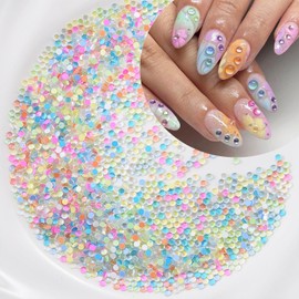 500Pcs Colorful Bubble Beads Nail Charms and Gems Mixed Color Aurora Pearl Nail Rhinestones Flat Back Resin Half-Round Bead Nail Jewelry Nail Accessories for Women Nails Faces Eyes Makeup Decoration