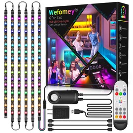 RGB Under Cabinet Lights with Motion Sensor, 6 Pre-Cut LED Strip Lights with Remote Control, Music Sync Color Changing Closet Lights, for Kitchen, Counter, Shelf, TV Backlight, Bookcase, 9.8ft