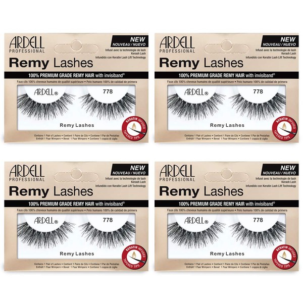 Ardell Remy Lash 778, Premium Grade Remy Hair False Lashes with Invisiband, 4 pairs