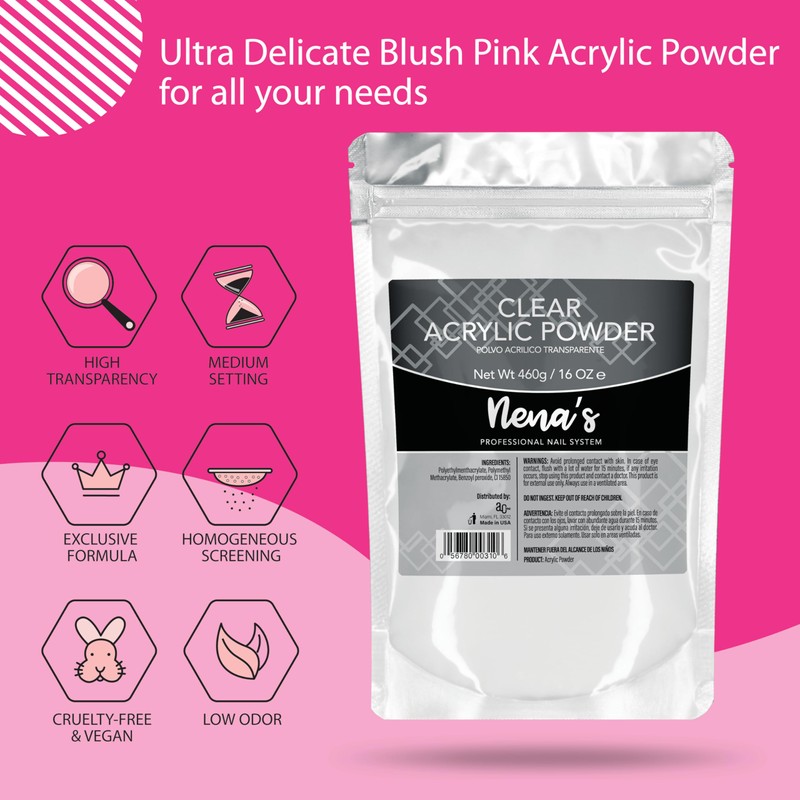 Nena's 16oz Acrylic Liquid Monomer + 16oz Clear Acrylic Powder