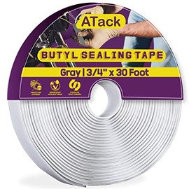 ATack Gray Butyl Seal Tape 1/8-Inch x 3/4-Inch x 30-Foot Leak Proof Putty Tape for RV Repair, Window, Boat Sealing, Glass and EDPM Rubber Roof Patching
