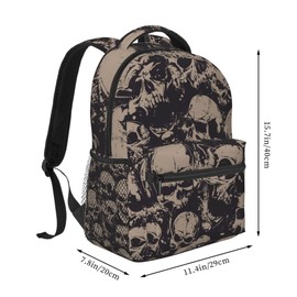 UEQIKI Retro Skull Lightweight Travel Backpack With Zipped Front Pocket Printed Laptop Bag Fashion Casual Daypack For Work, Hiking, Camping Unisex