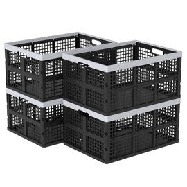 Tyminin 4 Pack Collapsible Plastic Storage Crates, Utility Folding Milk Crates, Folding Basket, 66 L