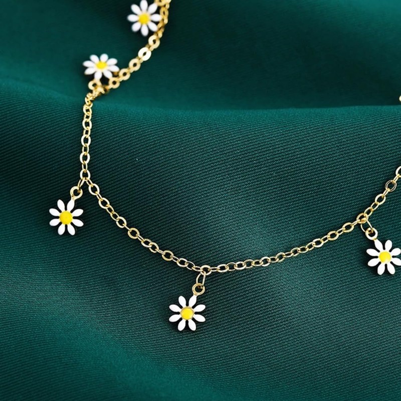 Kokoma Daisy Flower Anklet for Women 2-Pack Pearl Floral Boho