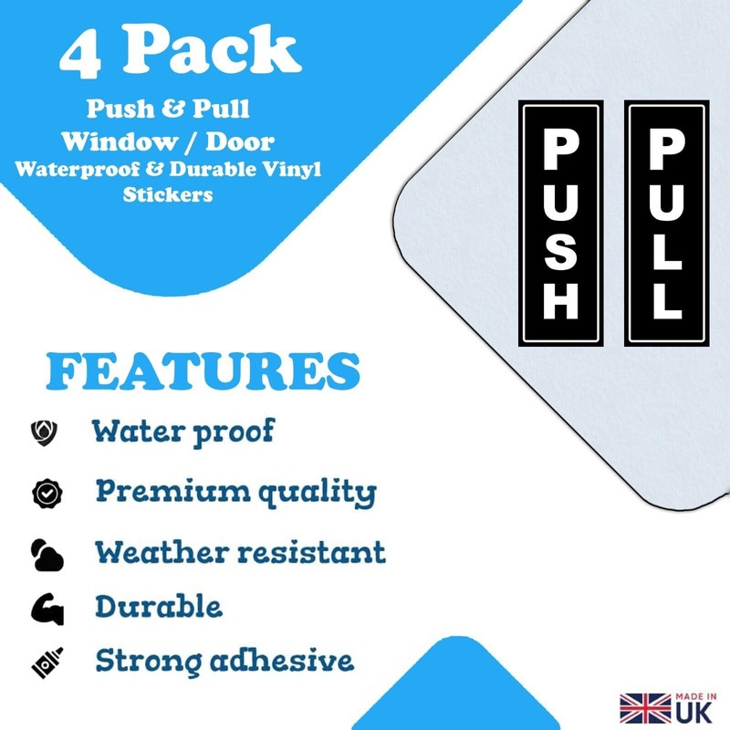 4-Pack Push Pull Waterproof Vinyl Stickers for Doors & Windows,