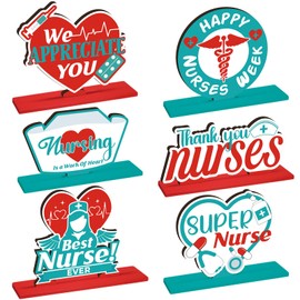 Suzile 6 Pcs Thank You Nurse Table Centerpieces Nurses Appreciation Week Wooden Table Topper Party Supplies Nurse Day Table Centerpiece Gift Nurse Graduation Signs Nurses Appreciate Decoration