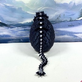 3D Printed Dragon with Dragon Egg, 12" Articulated Blue and Silver Crystal Dragon, Home Decor Executive Desk Toys,Fidget Toys for Autism- ADHD D100