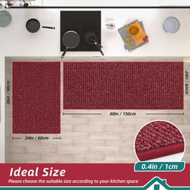BEQHAUSE Kitchen Rugs and Mats 2PCS, Non-Slip Kitchen Mats for Floor, Absorbent and Stain Resistant Kitchen Runner, Machine Washable Rugs for Kitchen, Laundry & Sink, 24"x36"+24"x60", Red