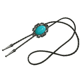 Moranse Bolo Tie Natural Colors Stone Western Celtic Style Genuine and Cowhide Rope, Sapphire Stone, 标准