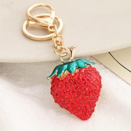 ARFUKA Keyring Rhinestone Strawberry Pendant Keychain 3D Animal Iced Out Metal Key Ring Bag Charm Jewelry Christmas Birthday Gift Keyrings Key Chain Key Ring Holder for Men and Women