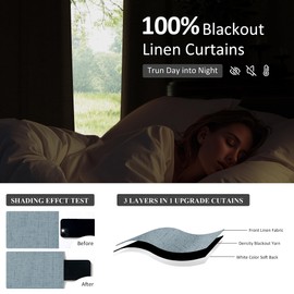 Blue Pinch Pleated 100% Blackout 96 Inches Long Curtains for Bedroom Living Room Thermal Insulated Linen Pinch Pleat Drapes with Hooks Rings 2 Panel Sets Neutral Back Tab Window Curtains Dusty Blue