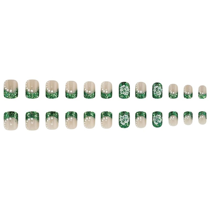 24 Pcs St. Patrick's Day Green French Tip Press on