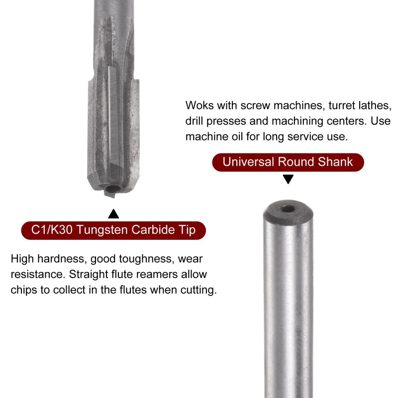 sourcing map Chucking Reamer 6.4mm H7 C1/K30 Carbide Tip Precision