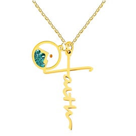 Tobestu Green Sand Round Mountain Mustard Seed Necklaces for Women - Gold Plated Cross Faith Necklace Ideal for Everyday Wear YA5033