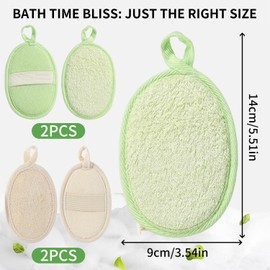 4 Pcs Natural Loofah Sponge – Exfoliating Body Scrubber for Shower, Eco-Friendly Luffa Pads with Cotton Strap for Deep Cleansing & Skin Renewal