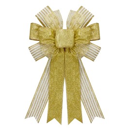 Large Christmas Wreath Bows, Christmas Gold Glitter Ribbon Bows for Wreaths - Large Tree Topper Bows for Christmas Home Garden Indoor Outdoor Decoration Wreath Ornament Supplies