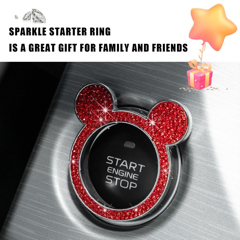 Augeny Bling Car Engine Start Button Cover, Rhinestone Key Ignition