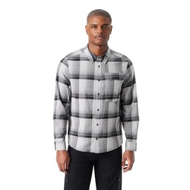BASS OUTDOOR Men's Stretch Flannel Button Down Shirt with Collared Neck Standard, Heather Grey