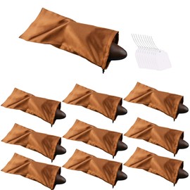 GONGKANGYUAN 10 Pack Shoe Bags for Travel Satin Fabric Shoe Bag with Drawstring for Men Women Travel Protecting Storing Shoes (Brown)