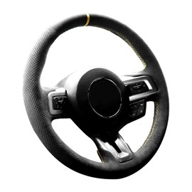 Alfanxi Hand Stitch Steering Wheel Cover Fits Alcantara Material for Ford Mustang Mustang GT Shelby GT350 GT500 2015-2021(Yellow Stripe