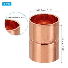 PATIKIL Copper Fittings 12.7mm Inner Diameter Copper Coupling Fittings 8pcs Rolled Tube Stop Straight Pipe Fittings Welded Joint for HVAC Air Conditioner Pipe Refrigeration