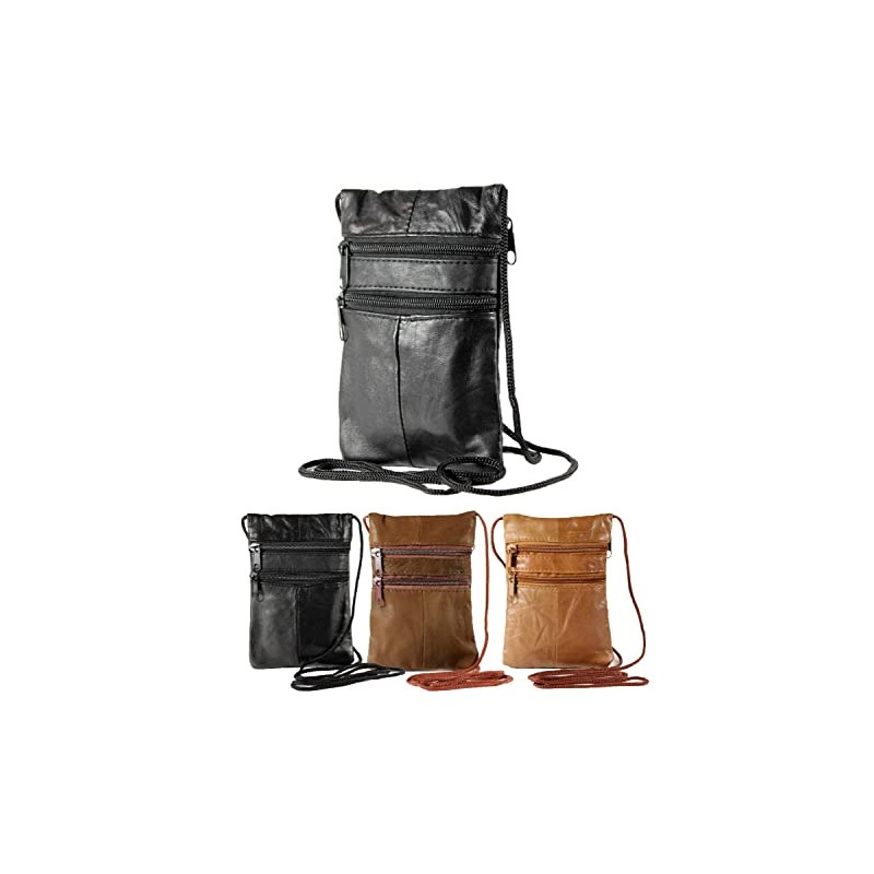 Genuine Soft Leather Neck Passport Holder/Pouch and Purse (Brown)